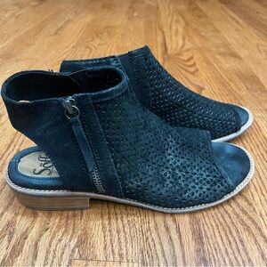 Sofft Boots Ankle Booties Black Metallic Leather 1" Heels Open Toe Slingback 8.5